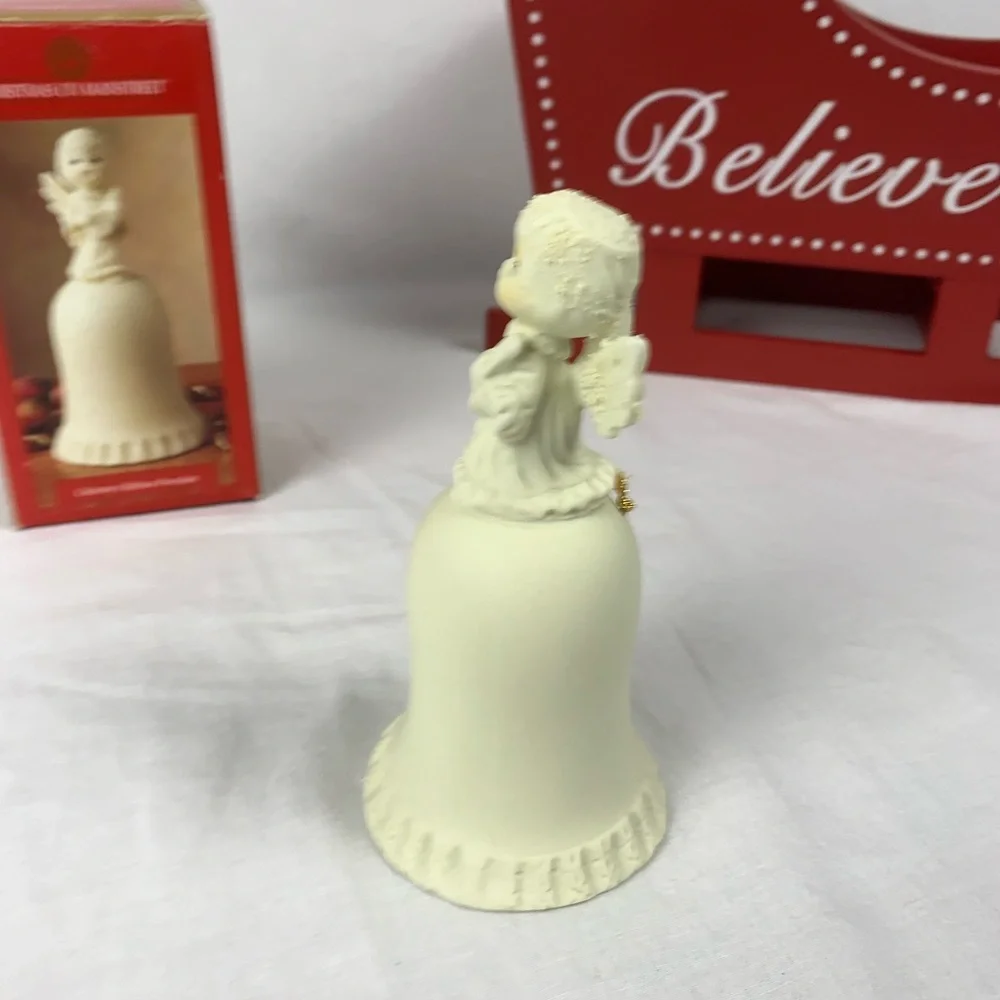 Vintage Holiday Angel Bell Figurine Cream  In Original Box Holiday Decor